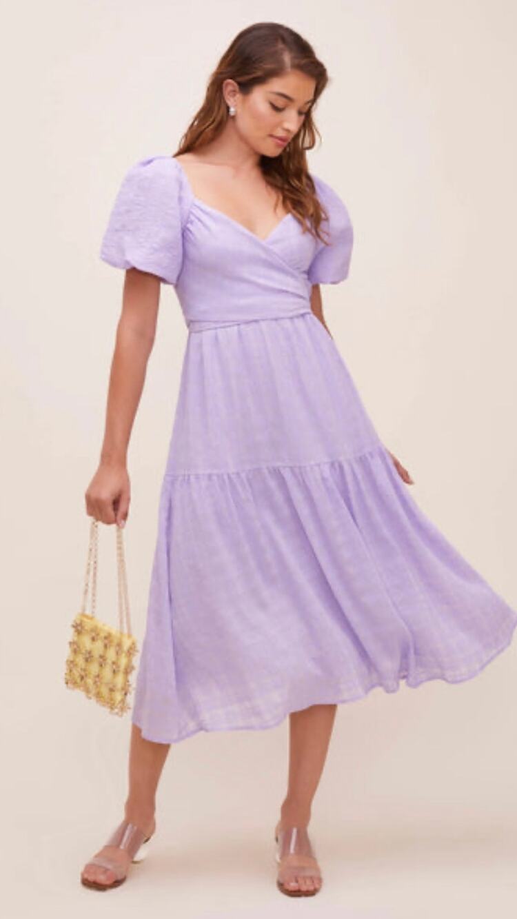ASTR The Label Sonnet Puff Sleeve Mdi Dress Purple Size Large